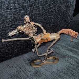 STEAMPUNK SONNY DALTON RACE HORSE & JOCKEY NUMBERED FOUND MIXED METALS SCULPTURE